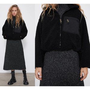 NWT! ZARA Black Fleece Jacket - Size S